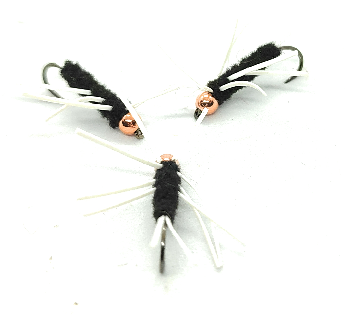 Girdle Bug Nymph Black & White fly fishing, 3 flies hooks 6-12
