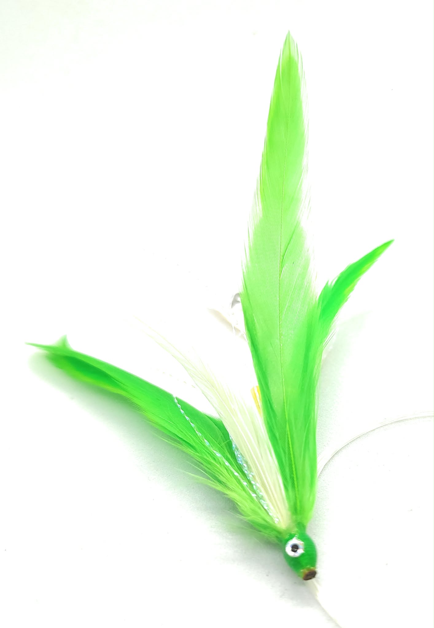 Piume Traina Bianca Verde Fluo 10cm 7cm 5cm artificiali pesca